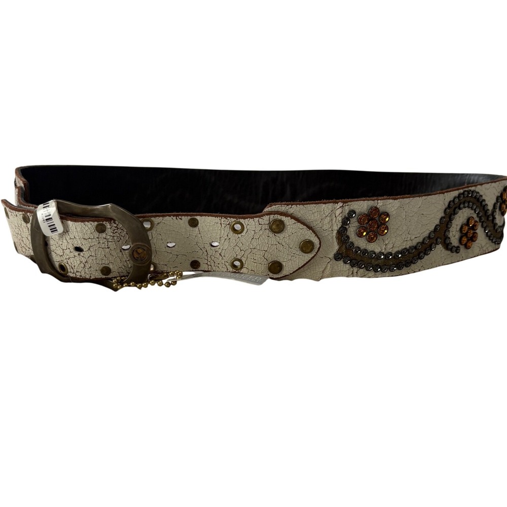 Vtg Y2K Baltazar 2" Wide Leather Belt Swarovski Crystal Pyramid Studs 41 USA